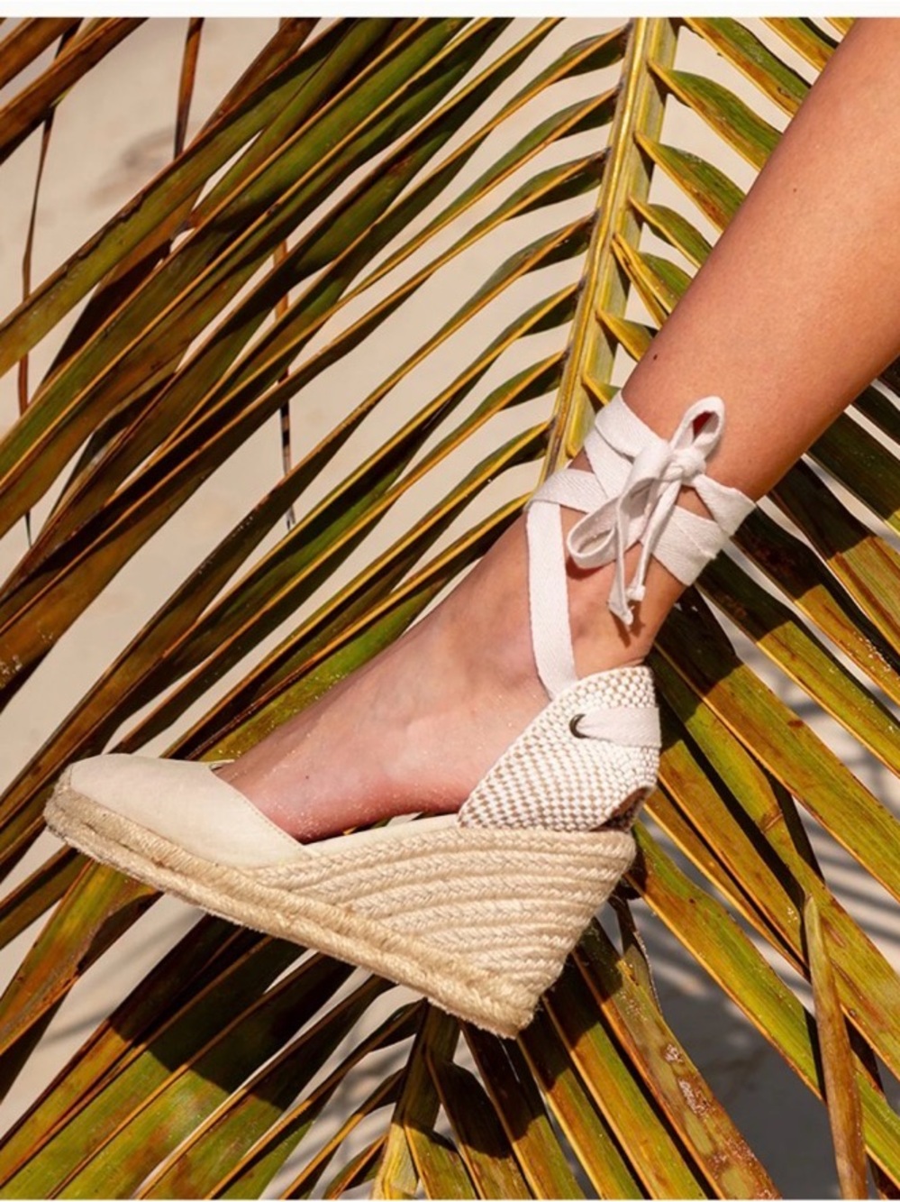 Soludos The Marseille Wedge Espadrille Wrap‎ Sandal In La Concha Ivory Size 6.5